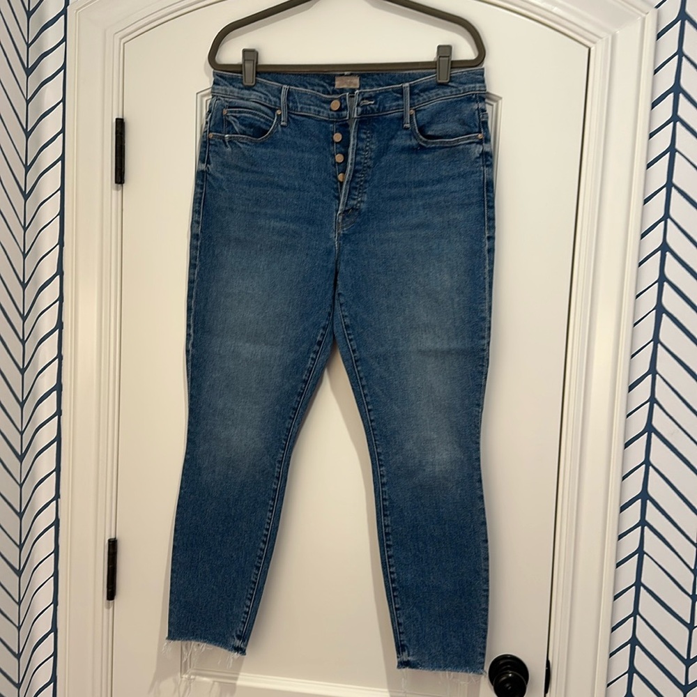 MOTHER Blue High-Rise Button-Fly Skinny Jeans